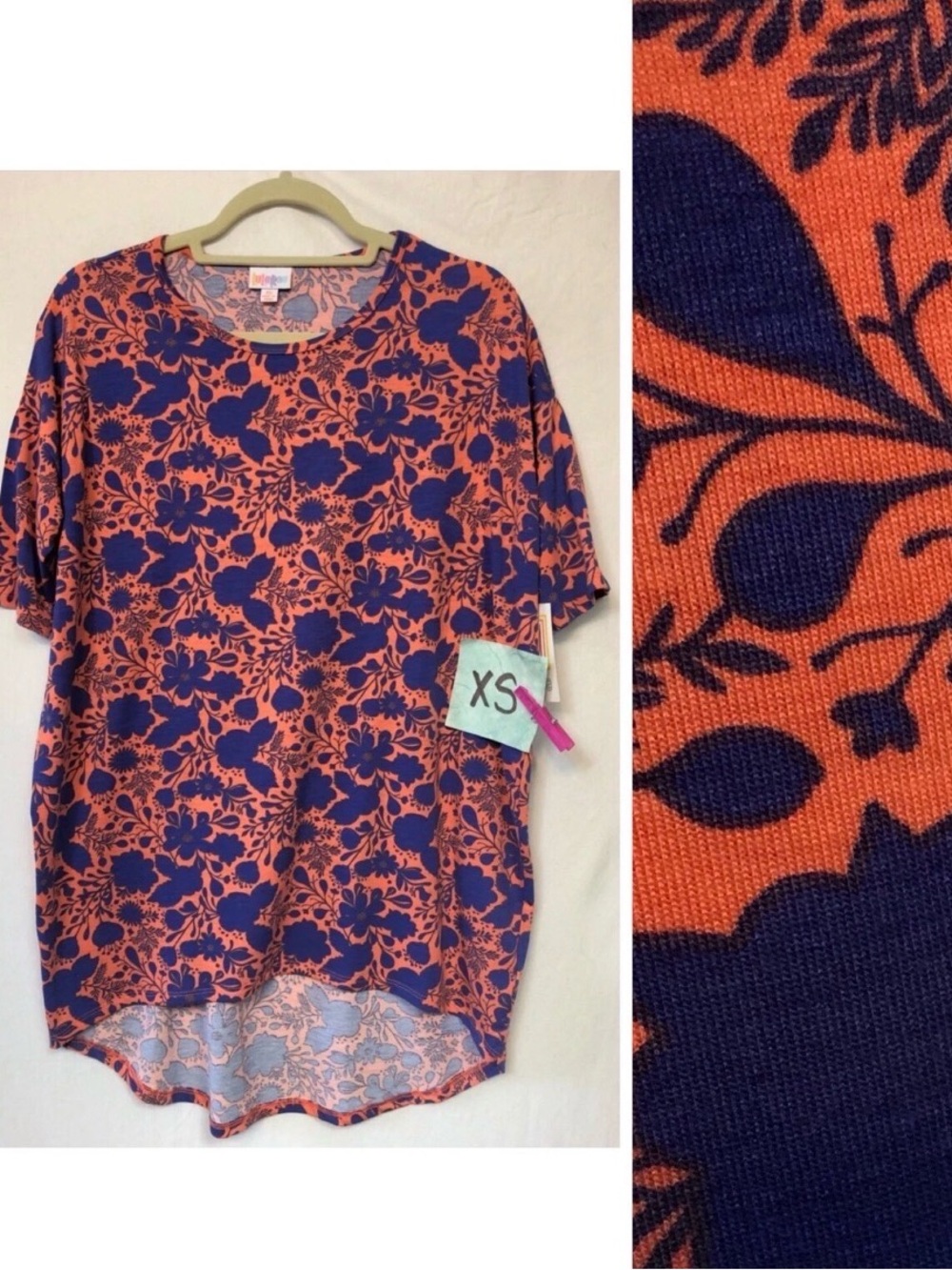 LuLaRoe Irma Orange Floral Tunic Top XS NWT Oversized